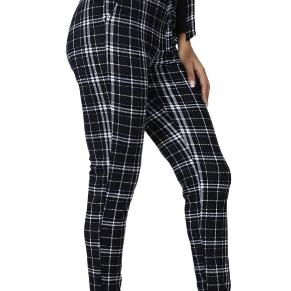 Women's Stretchy Plaid Print Pants Soft Skinny Regular Fashion Leggings